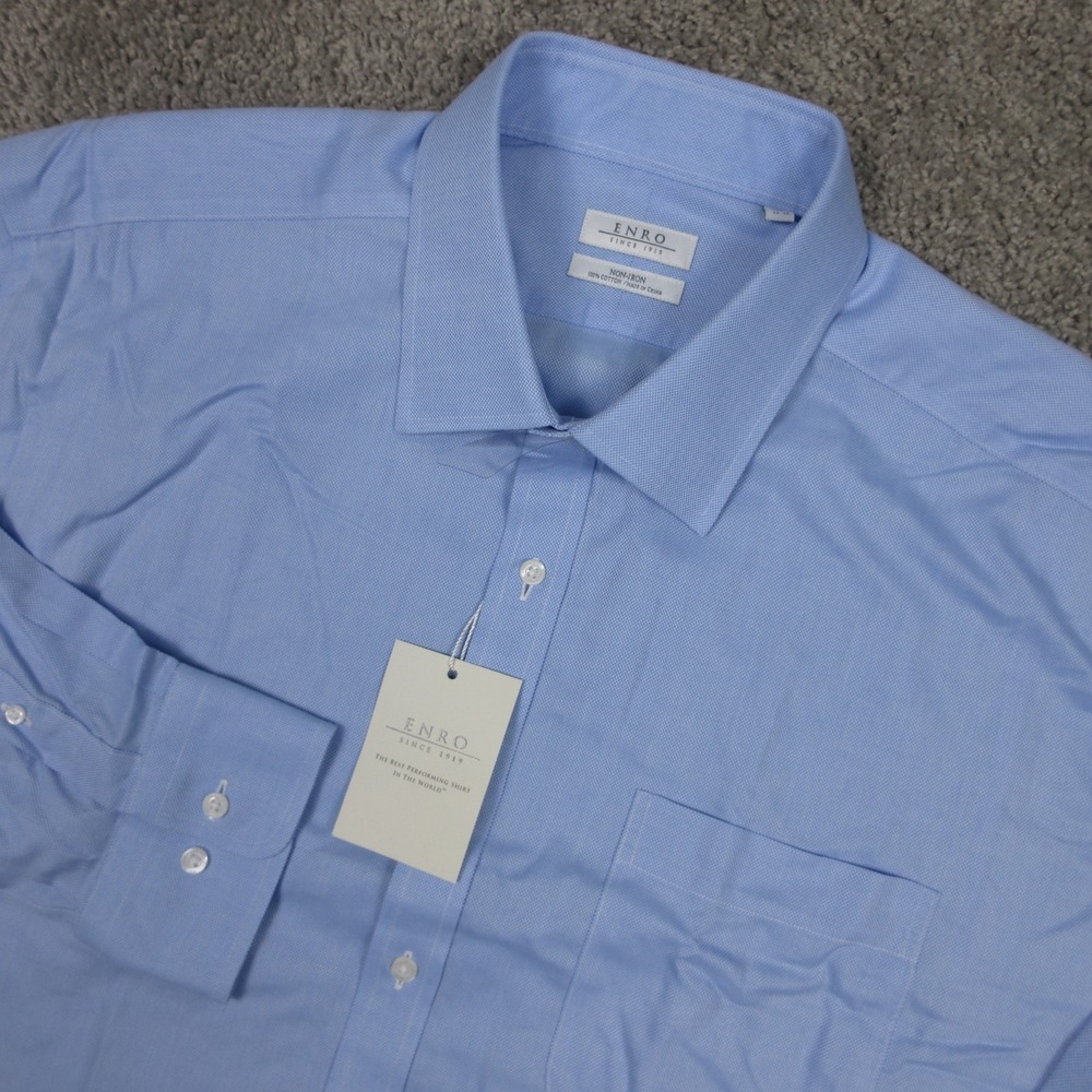 ENRO Shirt Mens 2XL 18.5 32/33 Blue Solid Non Iron E-Luxe Dress Button Up NEW